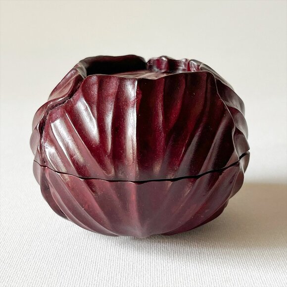 Vintage Hand Carved Cabbage Rosewood Trinket Box Natural Solid Wood Decor - Picture 2 of 11